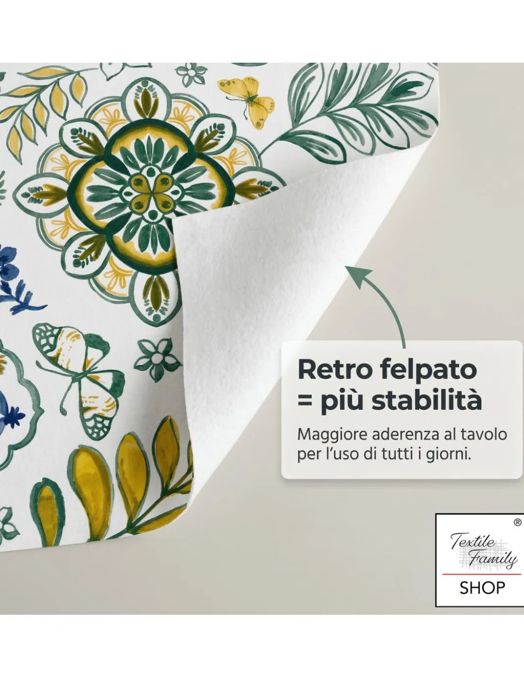 Tovaglia Plastificata PVC LIMA Capri Verde, Impermeabile Lavabile, Retro Felpato Antiscivolo, Made in Italy