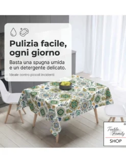 Tovaglia Plastificata PVC LIMA Capri Verde, Impermeabile Lavabile, Retro Felpato Antiscivolo, Made in Italy