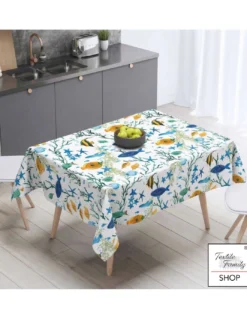 Tovaglia Plastificata PVC LIMA Pesci Colorati, Impermeabile Lavabile, Retro Felpato Antiscivolo, Made in Italy