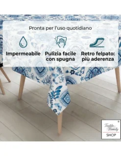Tovaglia Plastificata PVC LIMA “Capri Blu” Impermeabile Lavabile, Retro Felpato Antiscivolo, Made in Italy