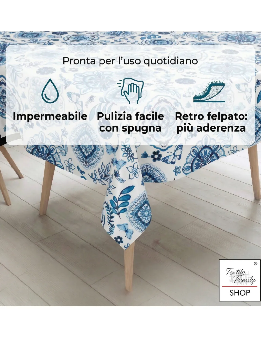 Tovaglia Plastificata PVC LIMA “Capri Blu” Impermeabile Lavabile, Retro Felpato Antiscivolo, Made in Italy