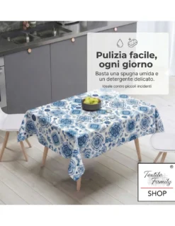 Tovaglia Plastificata PVC LIMA “Capri Blu” Impermeabile Lavabile, Retro Felpato Antiscivolo, Made in Italy
