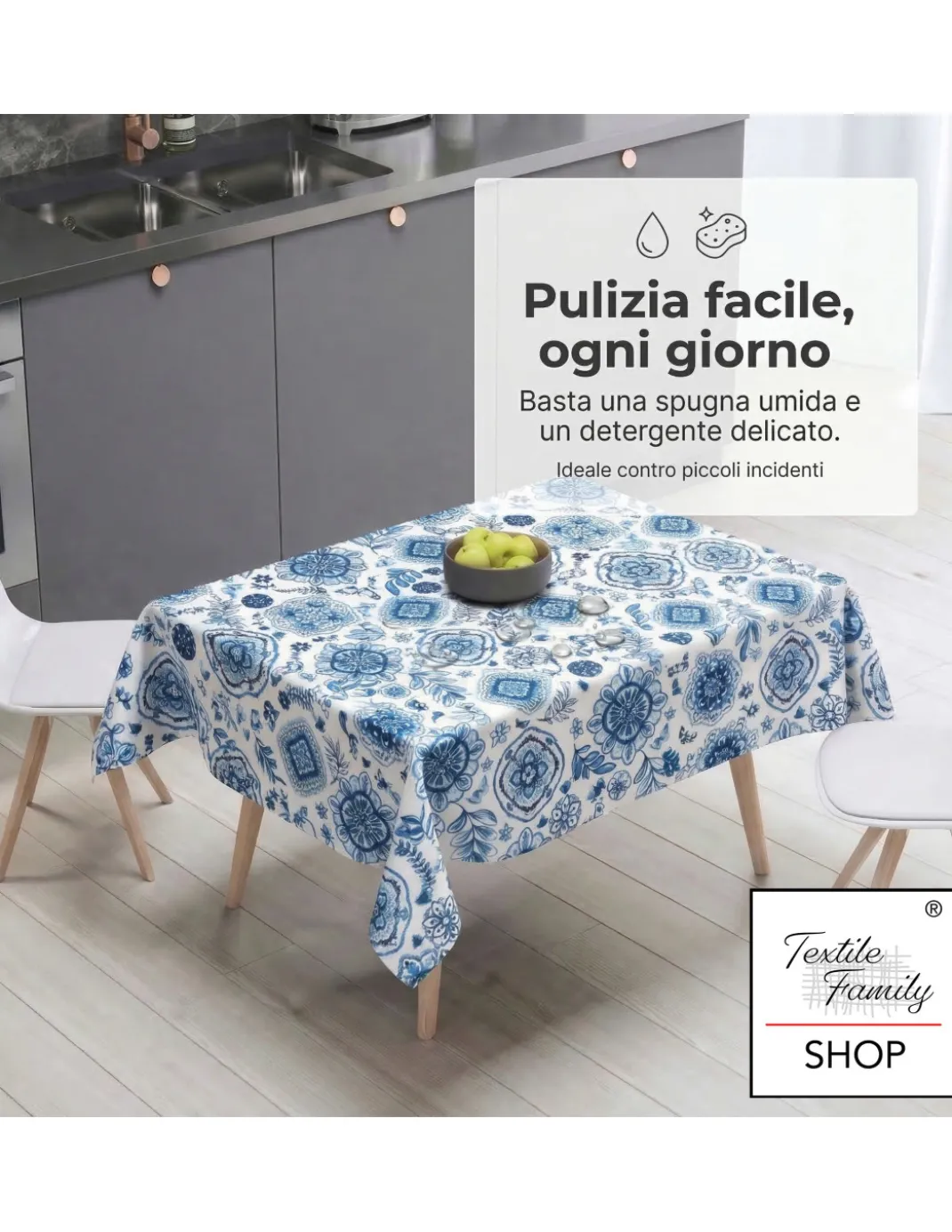 Tovaglia Plastificata PVC LIMA “Capri Blu” Impermeabile Lavabile, Retro Felpato Antiscivolo, Made in Italy