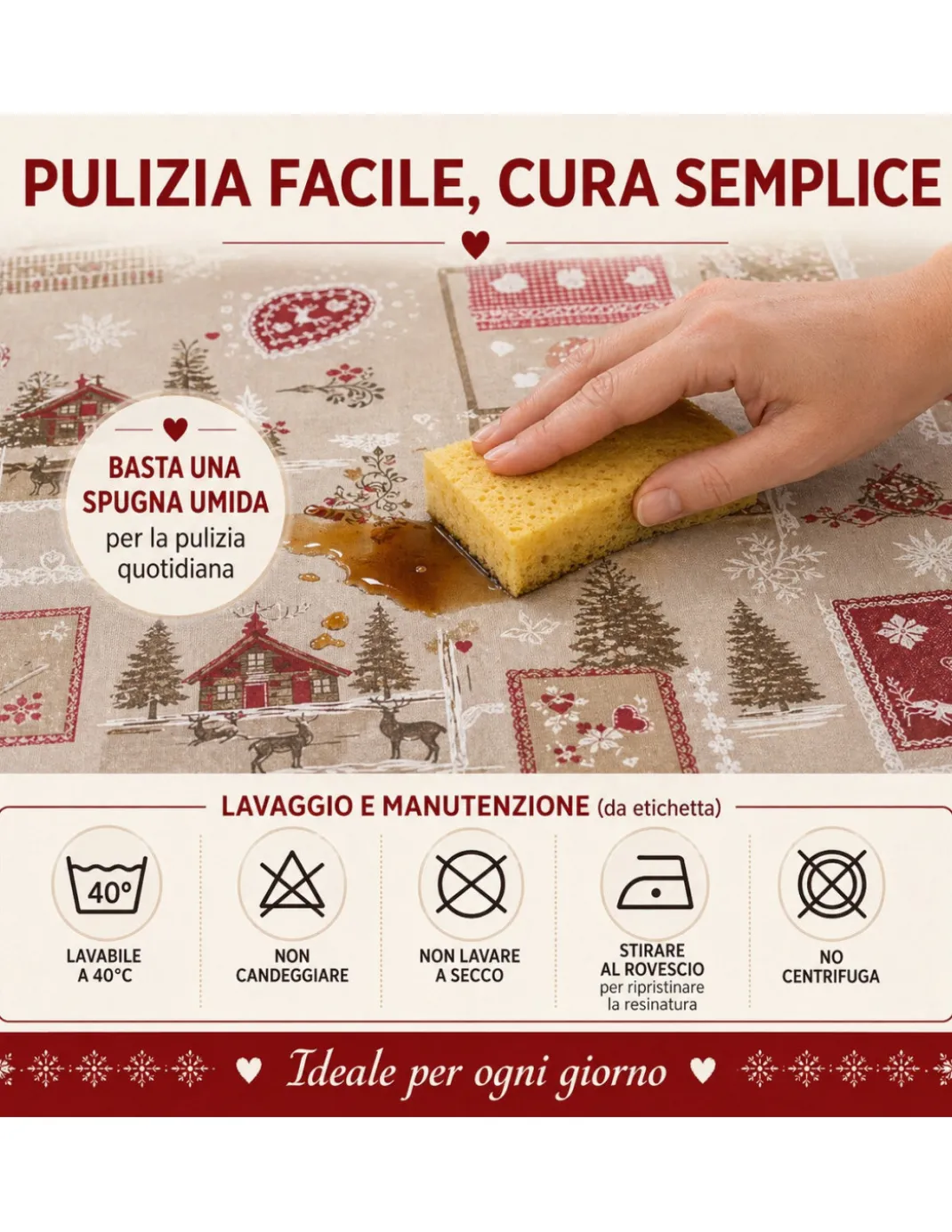 Tovaglia Resinata Antimacchia “Valbadia” Rosso/Beige Shabby Chic, Impermeabile, 80% Cotone, Made in Italy
