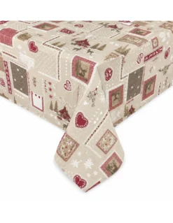 Tovaglia Resinata Antimacchia “Valbadia” Rosso/Beige Shabby Chic, Impermeabile, 80% Cotone, Made in Italy