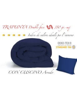 TRAPUNTA BL piumone TINTA UNITA BLU - BLUETTE double face INVERNALE 350 GR. CON FEDERA ARREDO