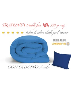 TRAPUNTA BL piumone TINTA UNITA BLU - BLUETTE double face INVERNALE 350 GR. CON FEDERA ARREDO
