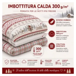 Trapunta Fiocco Bosco d’Inverno Rosso, Piumone Invernale 300 g/m² in Microfibra Manopesca, Made in Italy