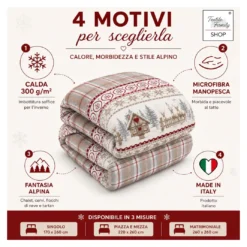 Trapunta Fiocco Bosco d’Inverno Rosso, Piumone Invernale 300 g/m² in Microfibra Manopesca, Made in Italy