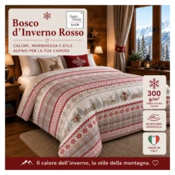 Trapunta Fiocco Bosco d’Inverno Rosso, Piumone Invernale 300 g/m² in Microfibra Manopesca, Made in Italy
