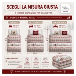 Trapunta Fiocco Bosco d’Inverno Rosso, Piumone Invernale 300 g/m² in Microfibra Manopesca, Made in Italy