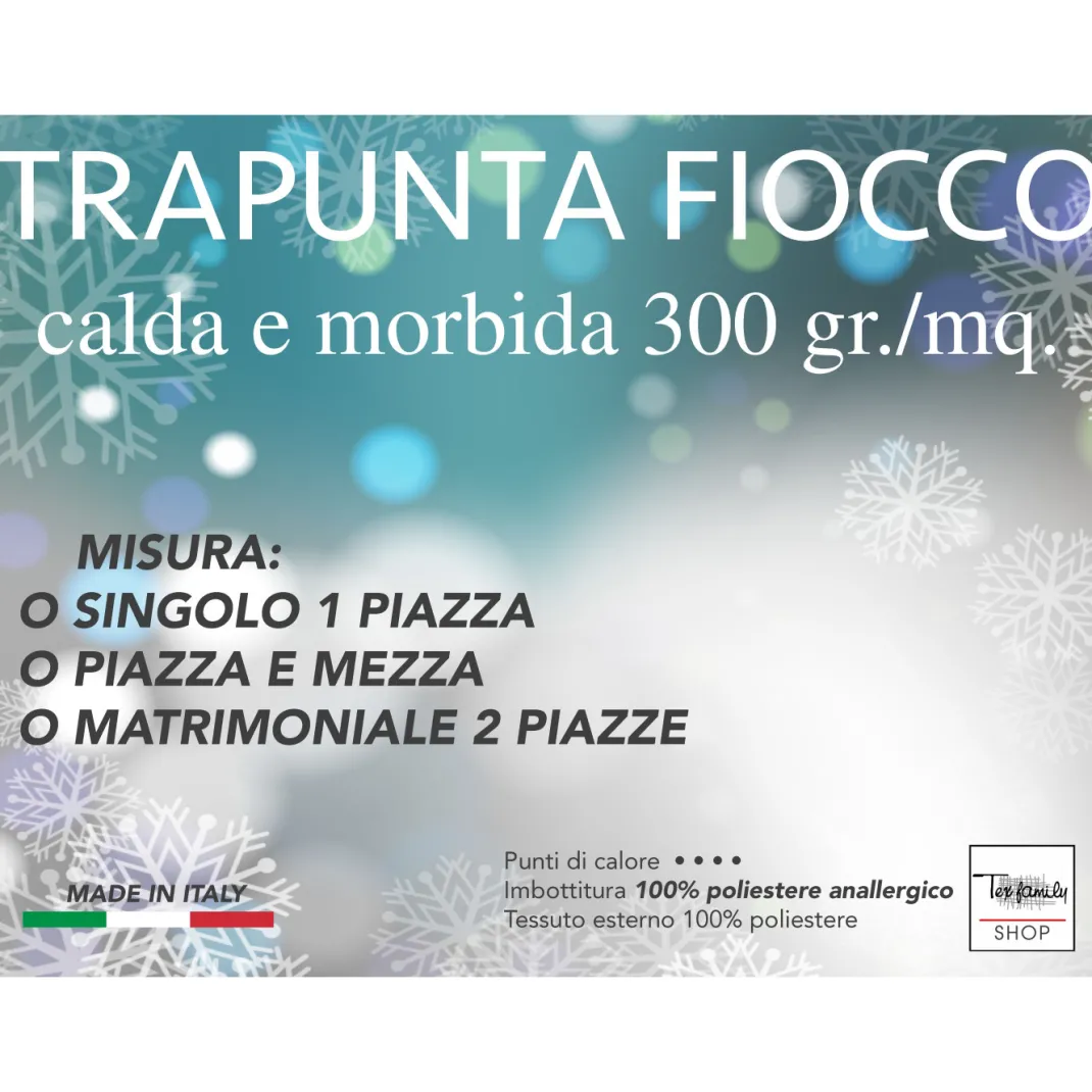 Trapunta Fiocco Bosco d’Inverno Blu, Piumone Invernale 300 g/m² in Microfibra, Made in Italy
