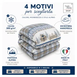 Trapunta Fiocco Bosco d’Inverno Blu, Piumone Invernale 300 g/m² in Microfibra, Made in Italy