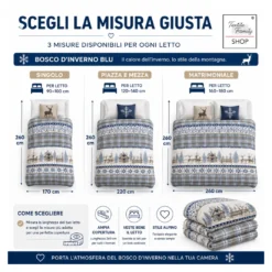 Trapunta Fiocco Bosco d’Inverno Blu, Piumone Invernale 300 g/m² in Microfibra, Made in Italy