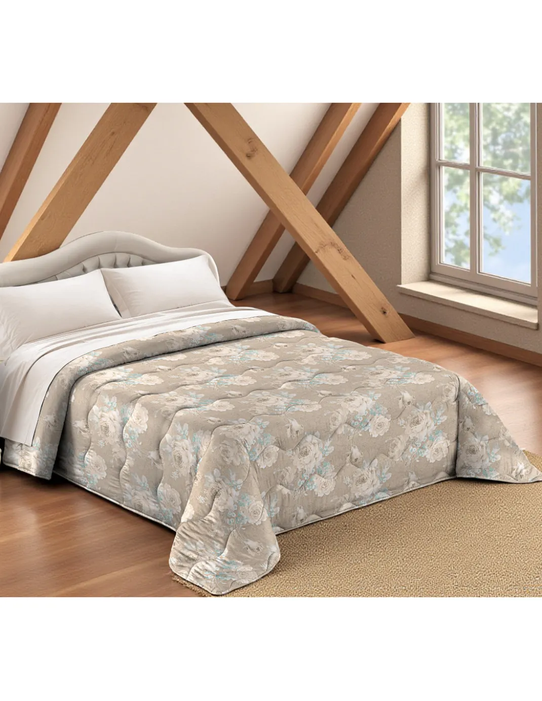 Trapunta Fiocco Sanderson Fiore tiffany - Copriletto Invernale 300gr/mq Microfibra - Made in Italy
