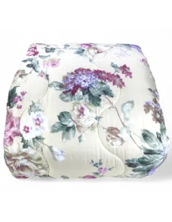 Trapunta Fiocco Sanderson Fiore Fondo Beige Invernale, Piumone Caldo 300 gr/mq, Motivo Floreale Elegante, Made in Italy