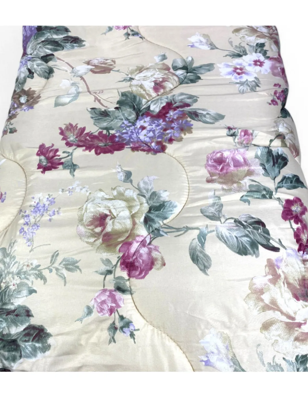 Trapunta Fiocco Sanderson Fiore Fondo Beige Invernale, Piumone Caldo 300 gr/mq, Motivo Floreale Elegante, Made in Italy