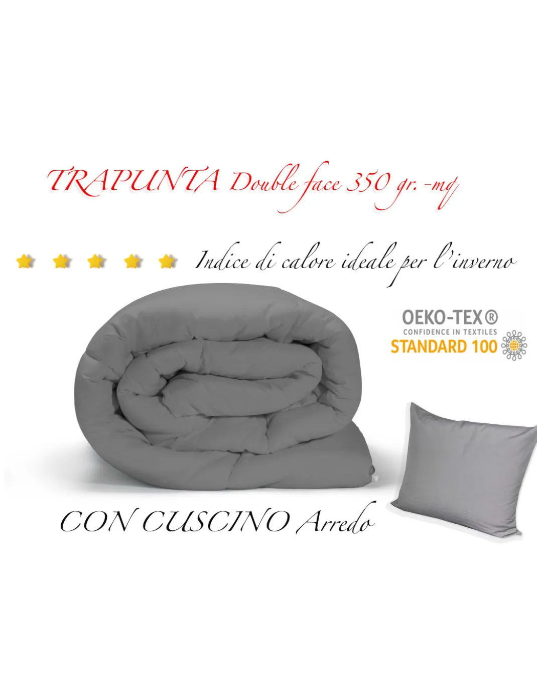 TRAPUNTA GR piumone TINTA UNITA GRIGIO double face INVERNALE 350 GR. CON FEDERA ARREDO