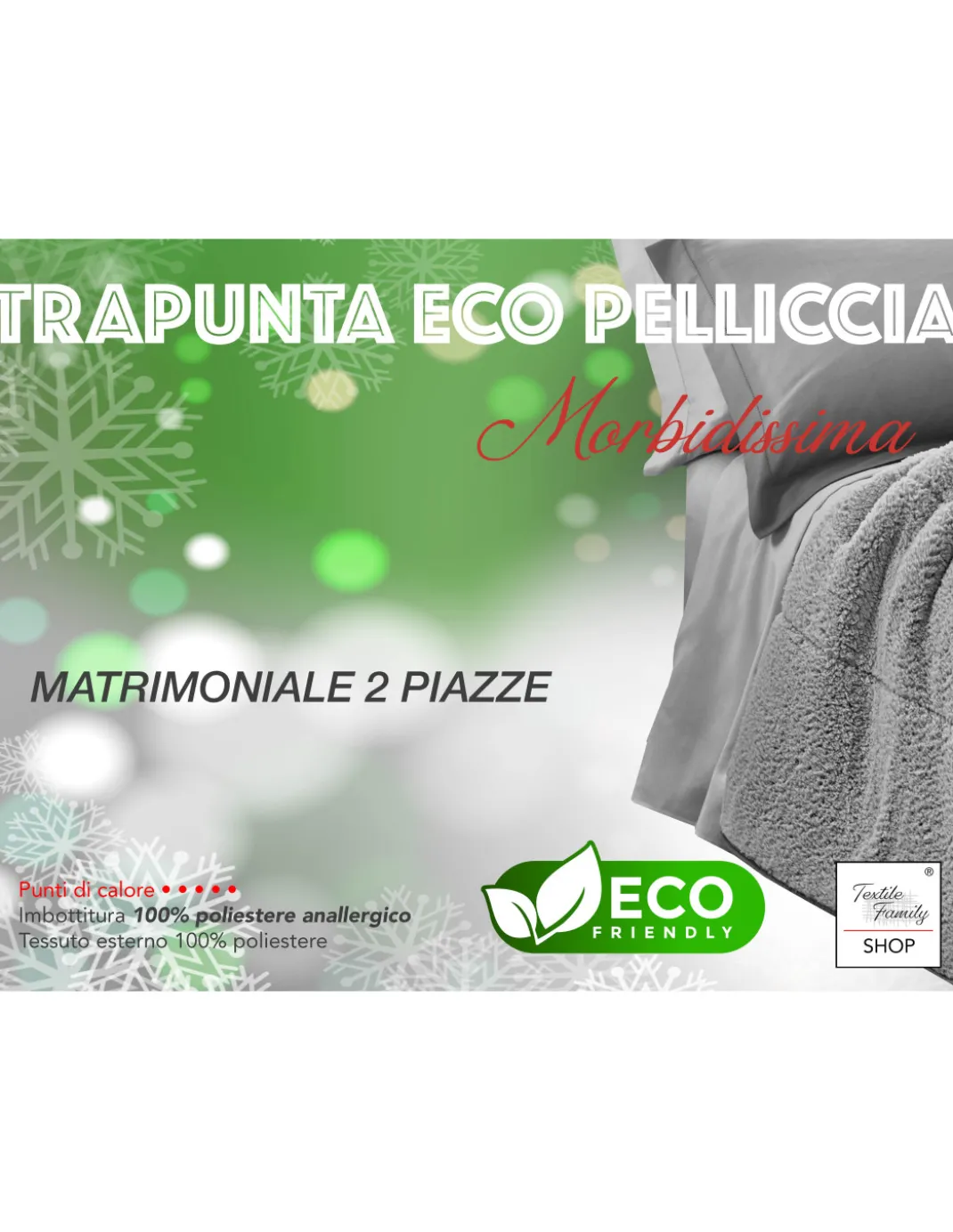 TRAPUNTA in Soffice Eco-pelliccia SPIGA Panna chiaro 2 Piazze Matrimoniale