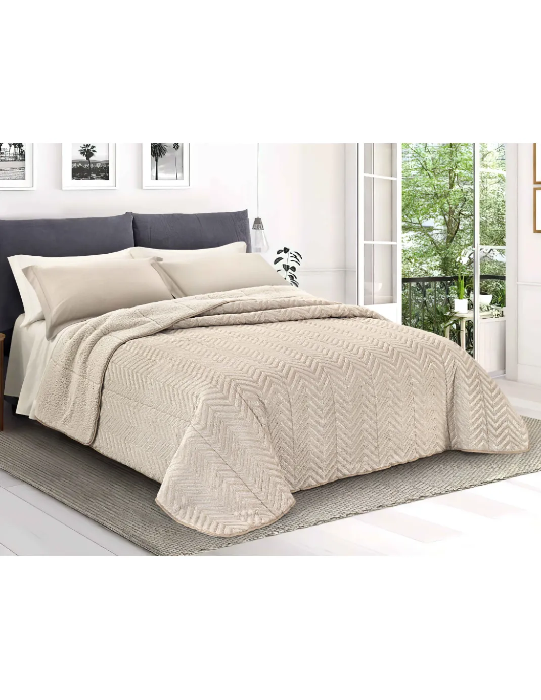 TRAPUNTA in Soffice Eco-pelliccia SPIGA Beige 2 Piazze Matrimoniale