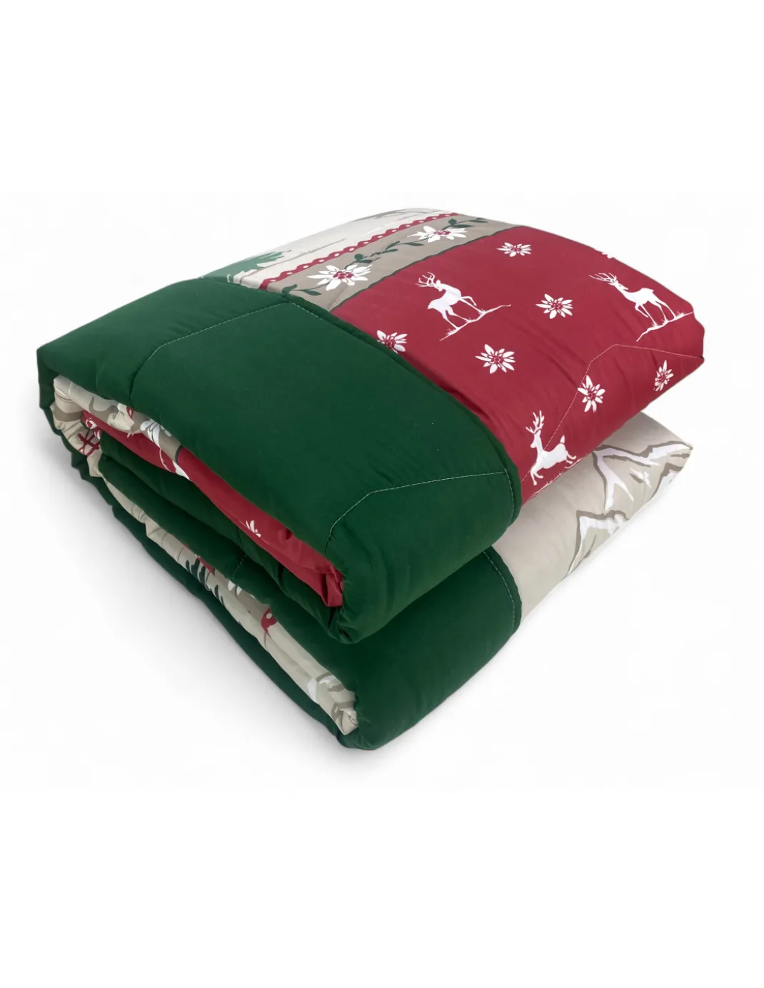 Trapunta Invernale Super Fantasia Baita - Stile Tirolese Rosso Verde - Microfibra Calda 300gr - Made in Italy