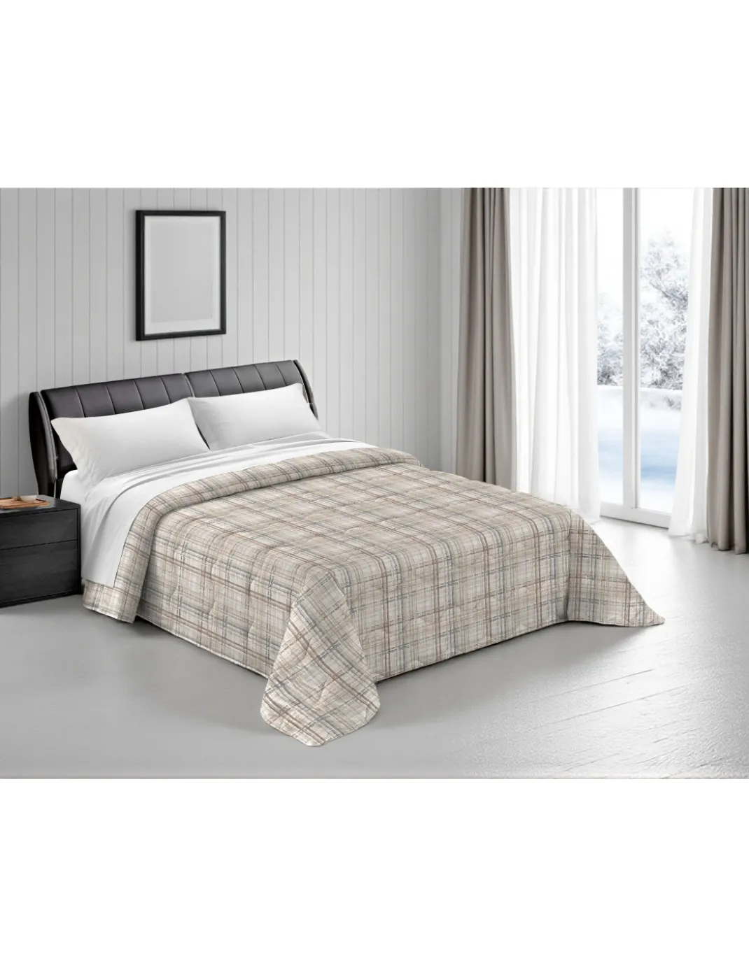 Trapunta Invernale Tirolese Texture Beige - Piumone Letto Microfibra Anallergica 300gr - Made in Italy Calda