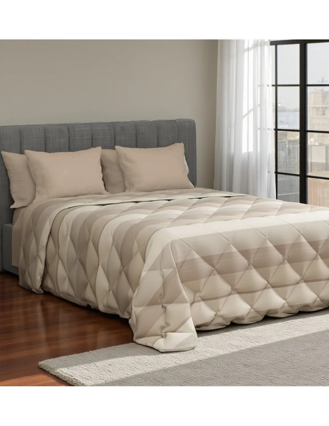 Trapunta Kot Riga Beige - Copriletto Invernale in Puro Cotone - Made in Italy, Imbottitura Anallergica