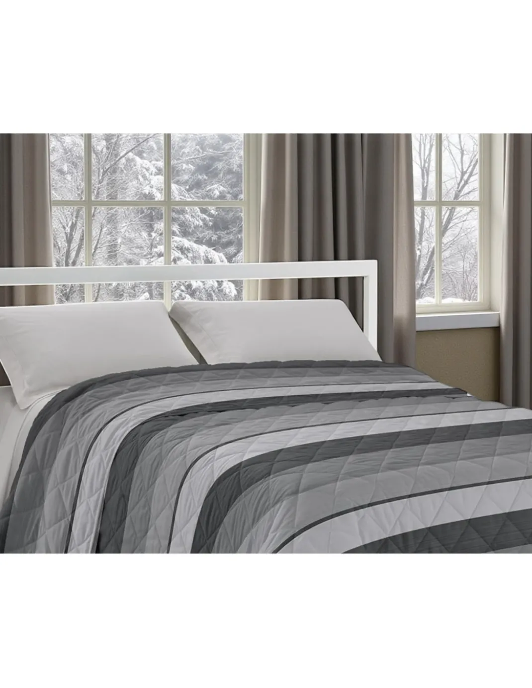 Trapunta Kot Riga Grigio - Copriletto Invernale in Puro Cotone - Made in Italy, Imbottitura Anallergica