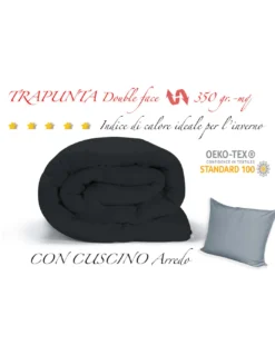 TRAPUNTA NR piumone TINTA UNITA NERO - GRIGIO double face INVERNALE 350 GR.