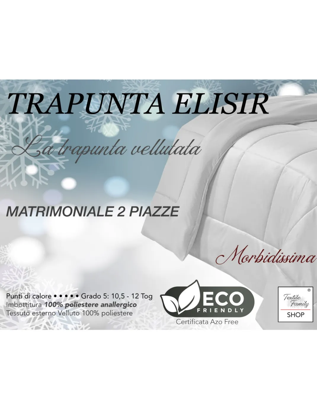 TRAPUNTA Piumone in Soffice Velluto BLU Petrolio Effetto Piuma 2 Piazze Matrimoniale ELISIR