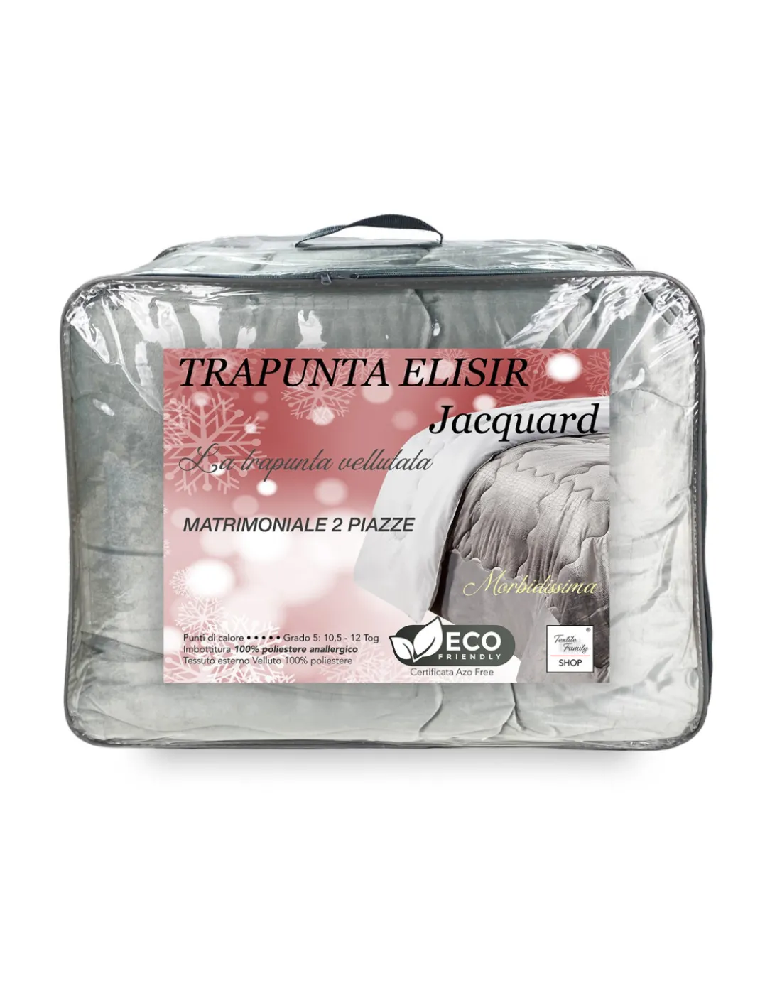 TRAPUNTA Piumone in Soffice Velluto GRIGIO Effetto Piuma 2 Piazze Matrimoniale ELISIR Jacquard
