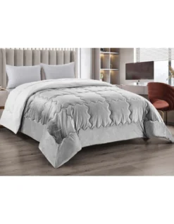 TRAPUNTA Piumone in Soffice Velluto GRIGIO Effetto Piuma 2 Piazze Matrimoniale ELISIR Jacquard