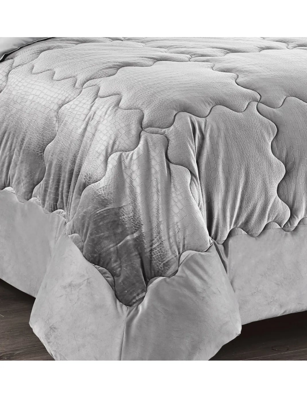 TRAPUNTA Piumone in Soffice Velluto GRIGIO Effetto Piuma 2 Piazze Matrimoniale ELISIR Jacquard