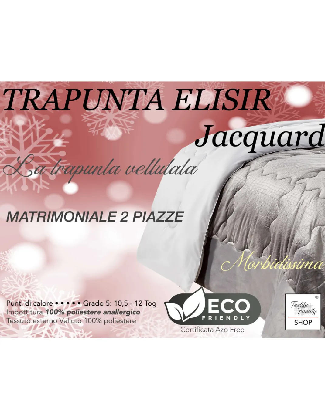 TRAPUNTA Piumone in Soffice Velluto ROSA Effetto Piuma 2 Piazze Matrimoniale ELISIR Jacquard
