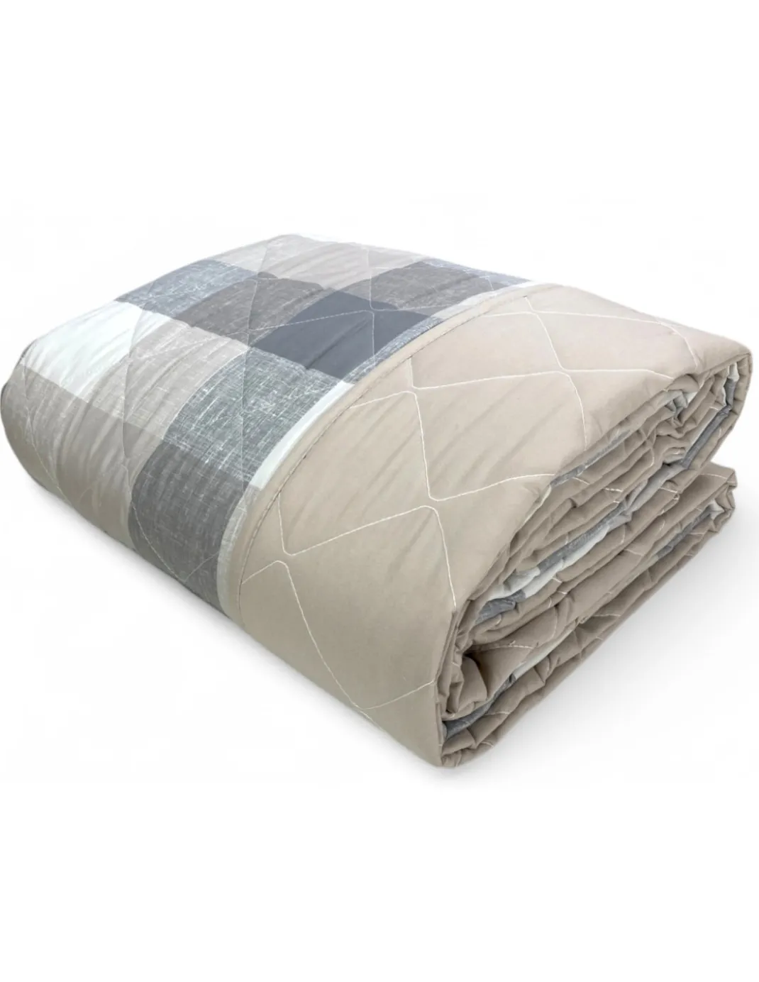 Trapuntino Fiocco – Copriletto Trapuntato Scozzese Beige – Mezza Stagione, Microfibra Morbida – Made in Italy