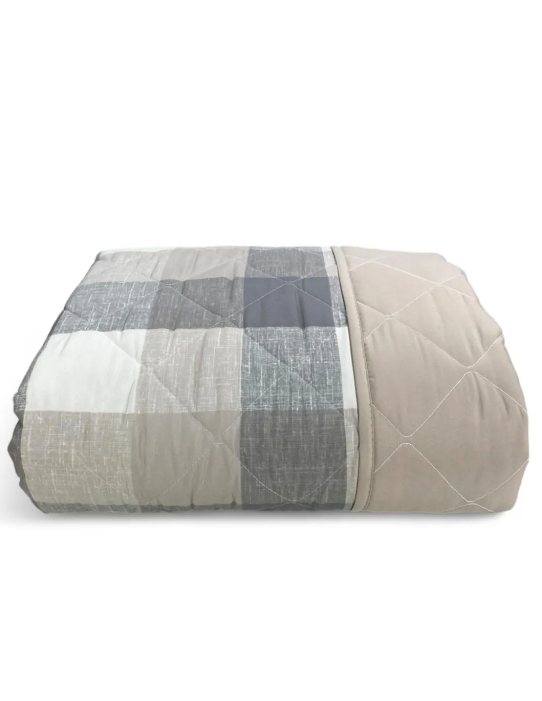 Trapuntino Fiocco – Copriletto Trapuntato Scozzese Beige – Mezza Stagione, Microfibra Morbida – Made in Italy