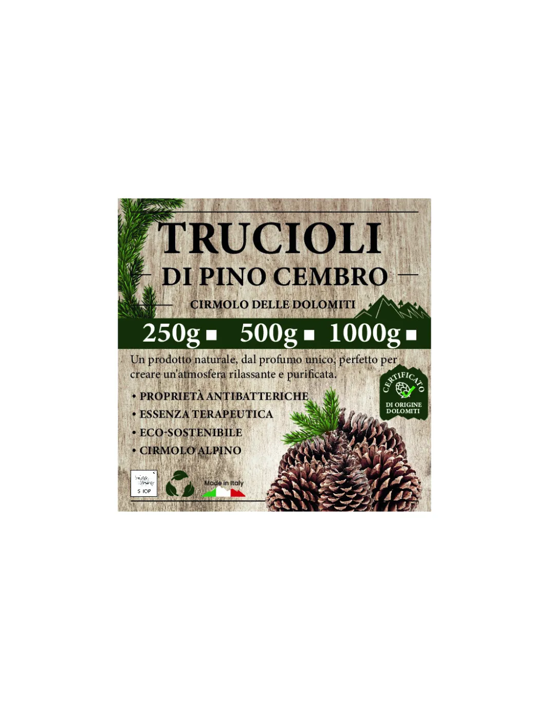 Trucioli di Pino Cembro - Cirmolo delle Dolomiti - 100% Naturali e Certificati - Profumati e Purificanti per Cuscini e Sacchetti