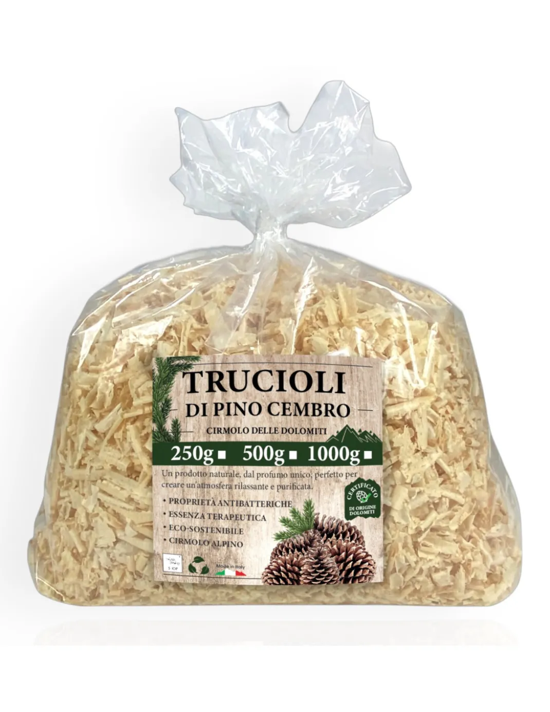 Trucioli di Pino Cembro - Cirmolo delle Dolomiti - 100% Naturali e Certificati - Profumati e Purificanti per Cuscini e Sacchetti