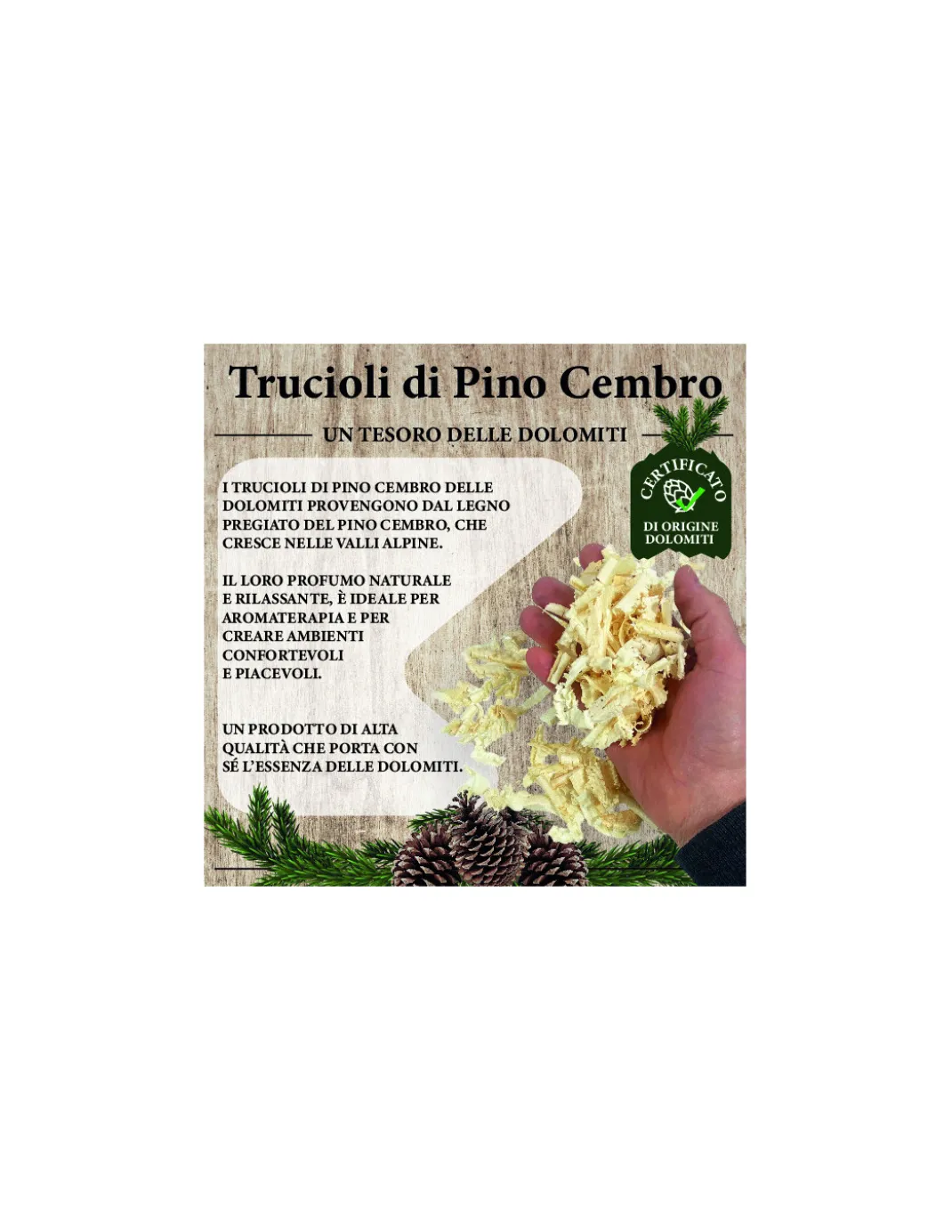 Trucioli di Pino Cembro - Cirmolo delle Dolomiti - 100% Naturali e Certificati - Profumati e Purificanti per Cuscini e Sacchetti